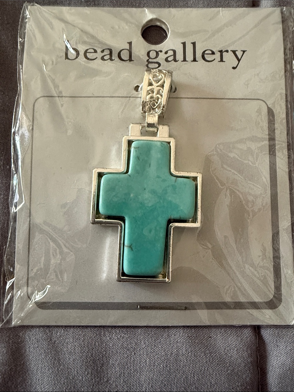 Gallery Turquoise Cross Pendant in Silver-Tone Frame